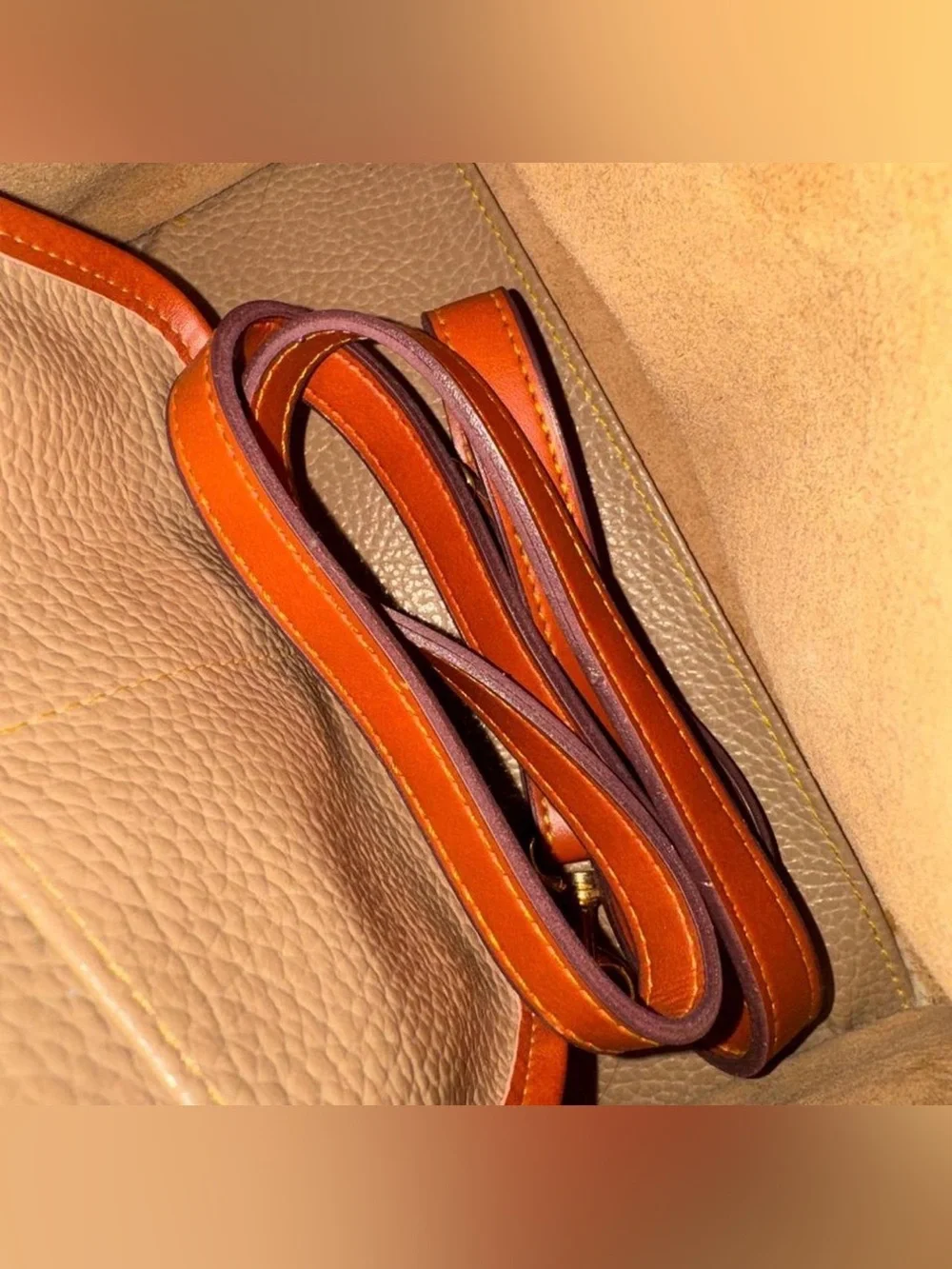 Classic Two-Tone Leather Dooney & Bourke Satchel in Taupe and Brown